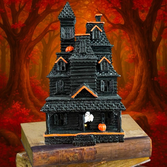 Halloween Light-Up Haunted House Decor 12x6.5 Resin Display - Picture 1 of 8